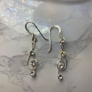 Music Note Earrings Silver with Rhinestones